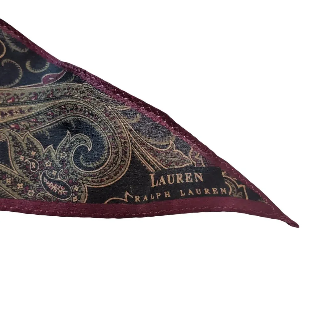 Ralph Lauren 100% Silk Dark Paisley Scarf Diamond Maroon Elegant Luxe
